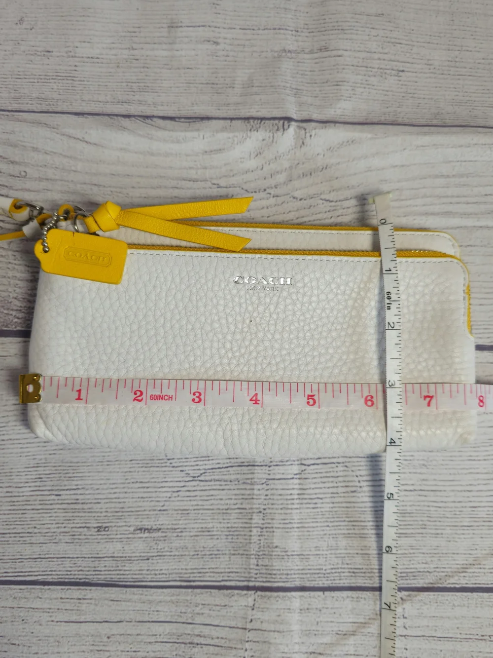 Coach Bleecker Edgepaint Leather Double Zip Wristlet Wallet in White/Sunglow